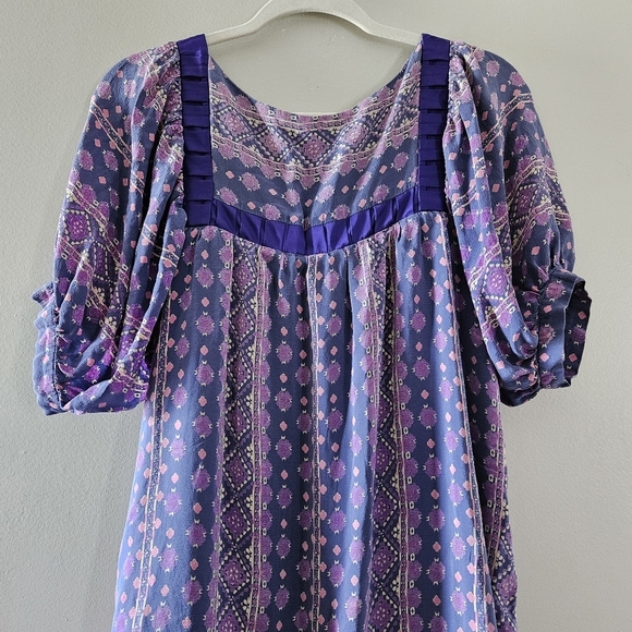 Anna Sui Vintage 90's Silk Mini Printed Boho Hippie Casual Dress Size Medium. - Picture 16 of 16